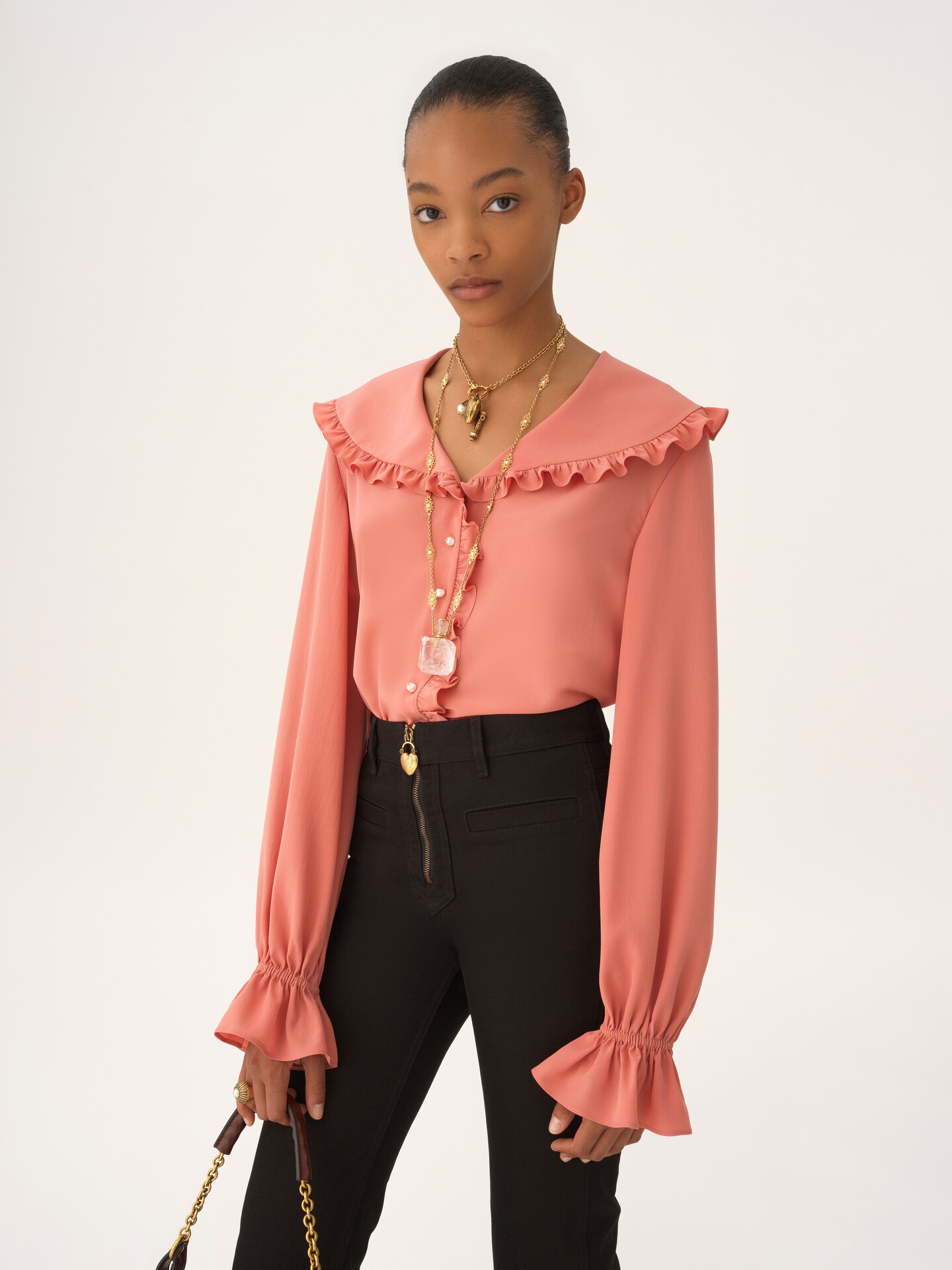Fluid ruffled blouse in crêpe de chine - 4
