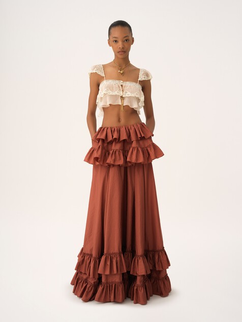 Ruffled bralette in silk mousseline & lace