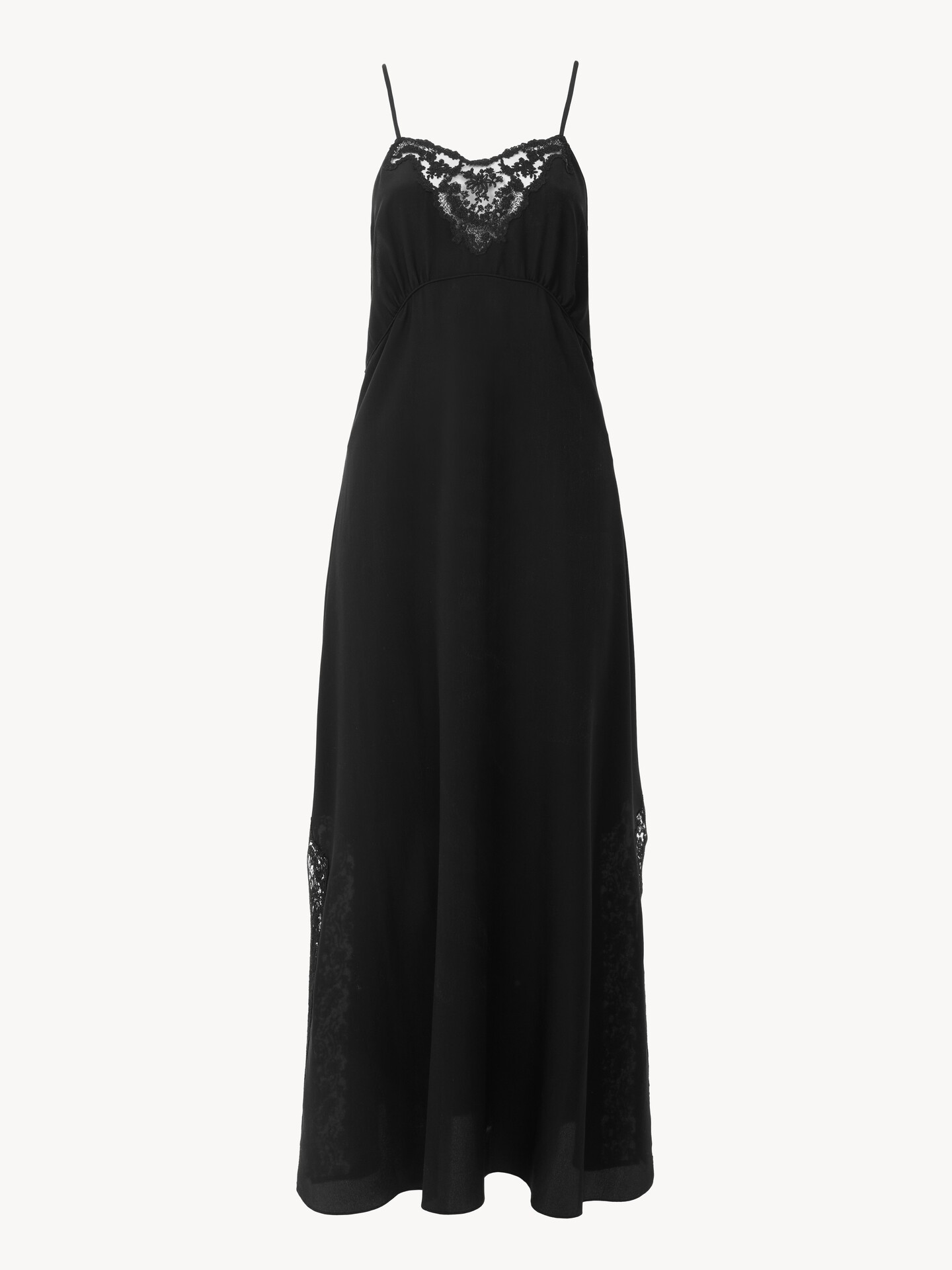 Long lingerie dress in cr&ecirc;pe de chine & lace - 2