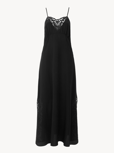 Long lingerie dress in cr&ecirc;pe de chine & lace