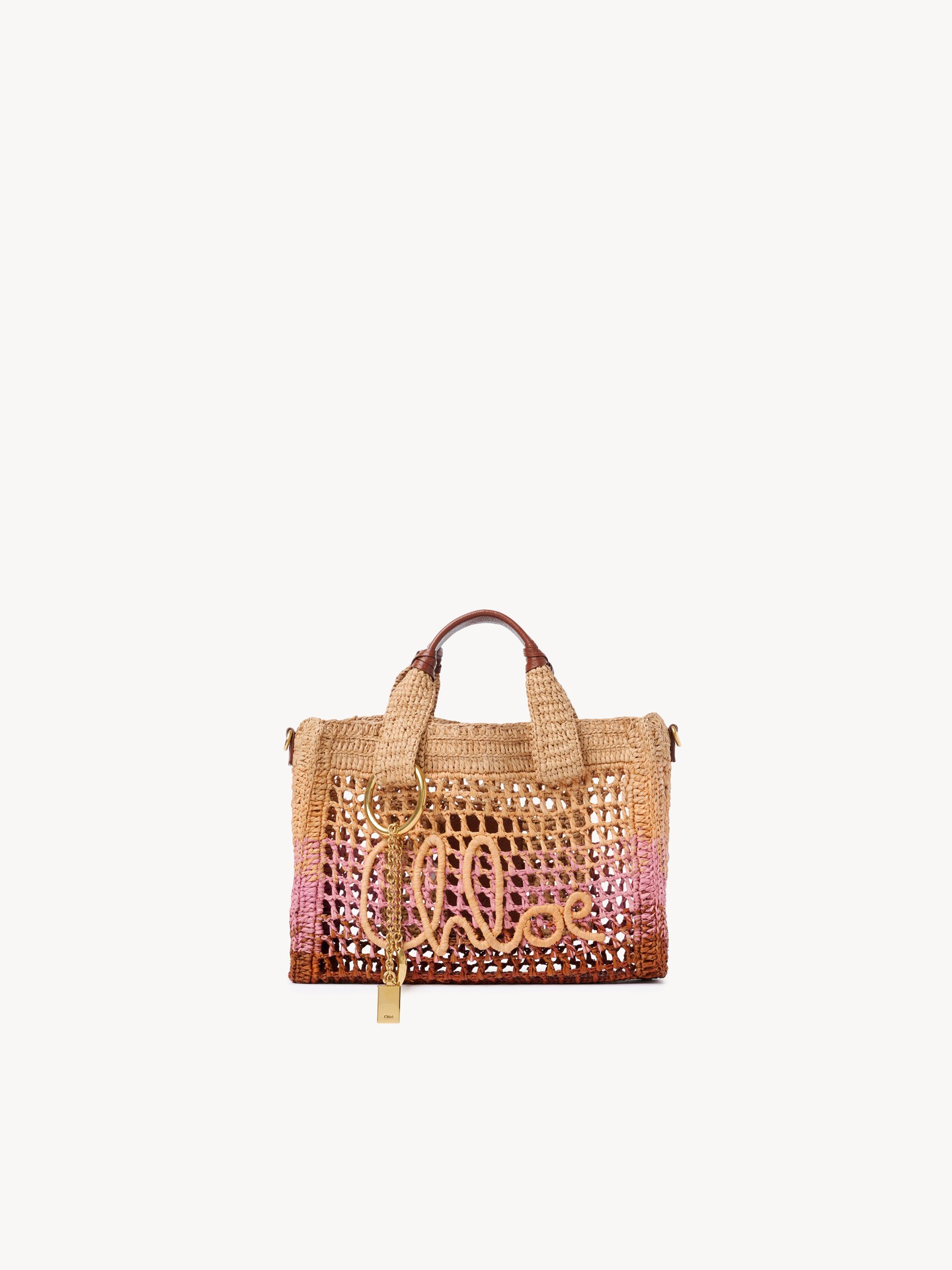 Small Summer Banana east-west tote bag with strap in raffia - 2