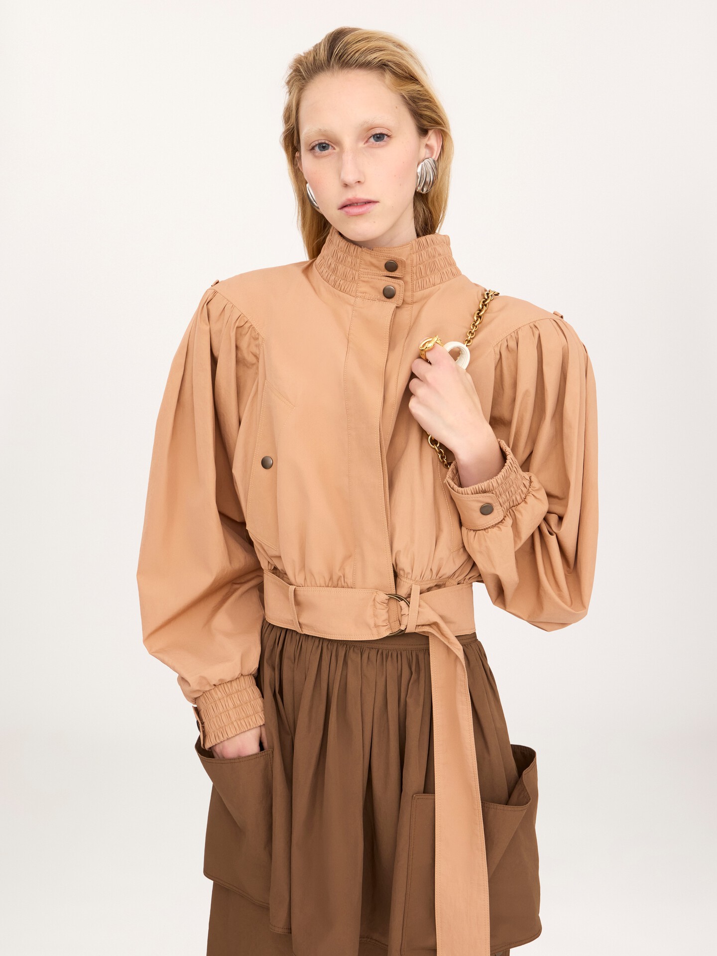 Gathered cropped jacket in cotton poplin - 4