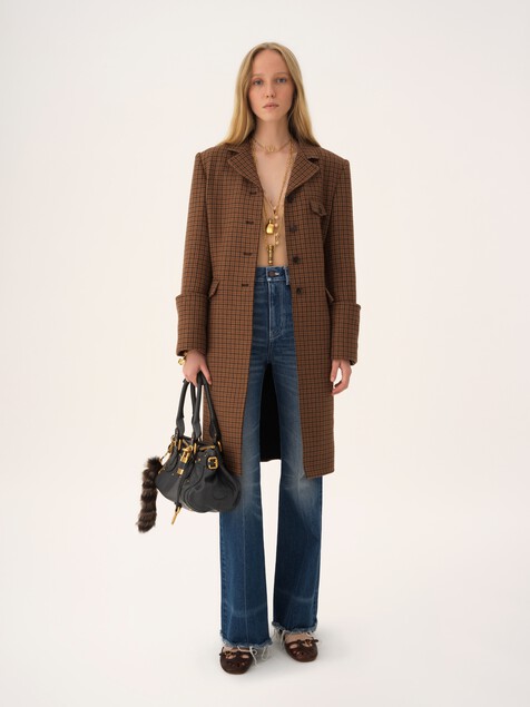 Riding coat in houndstooth wool