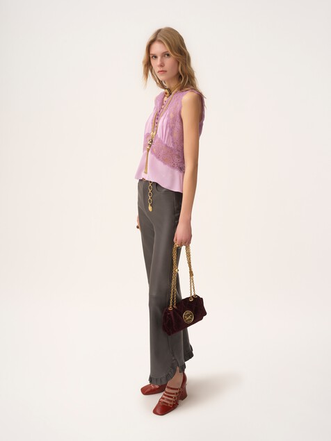 Ruffled flared trousers in leather