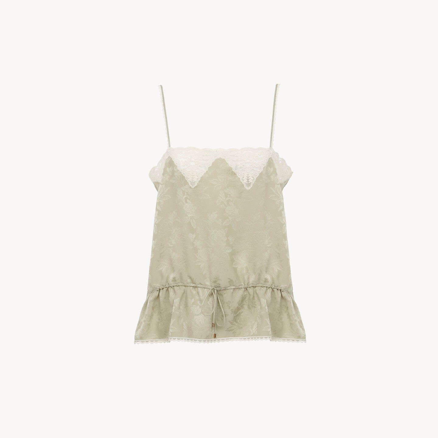 Drawstring camisole top in silk jacquard & lace - 7