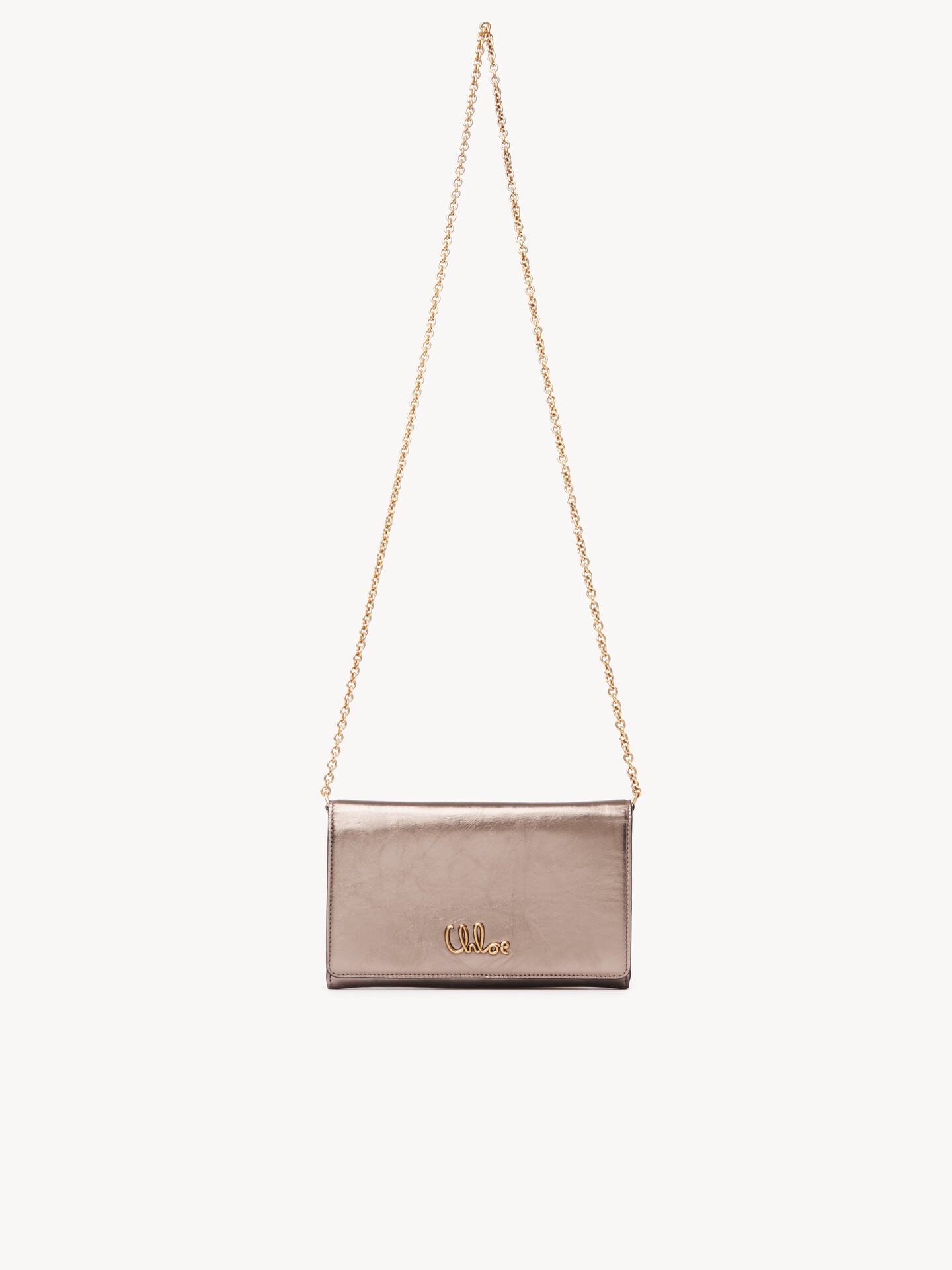 Chlo&eacute; Iconic flap wallet on chain in metallised leather - 1