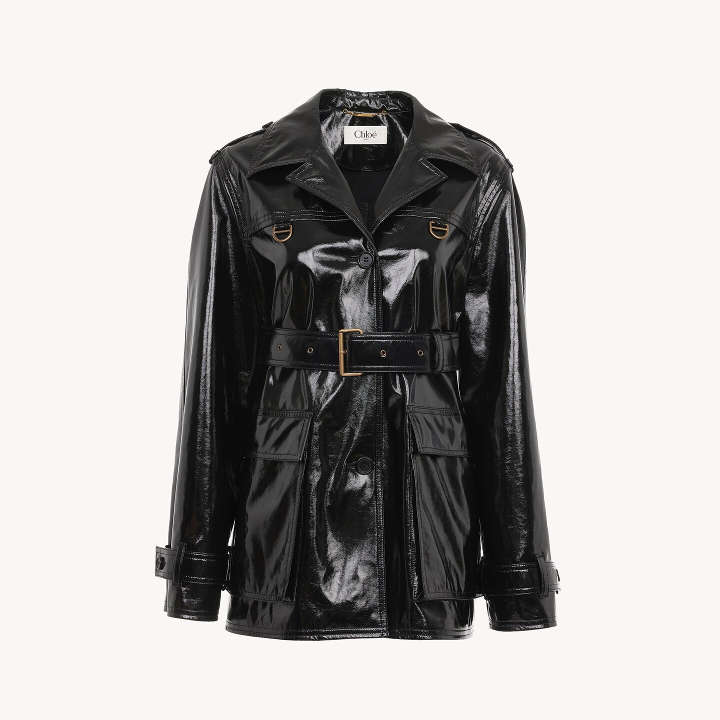 Belted jacket in shiny coated cotton - 8