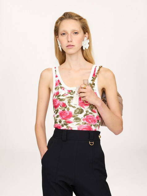 Henley tank top in cotton jersey