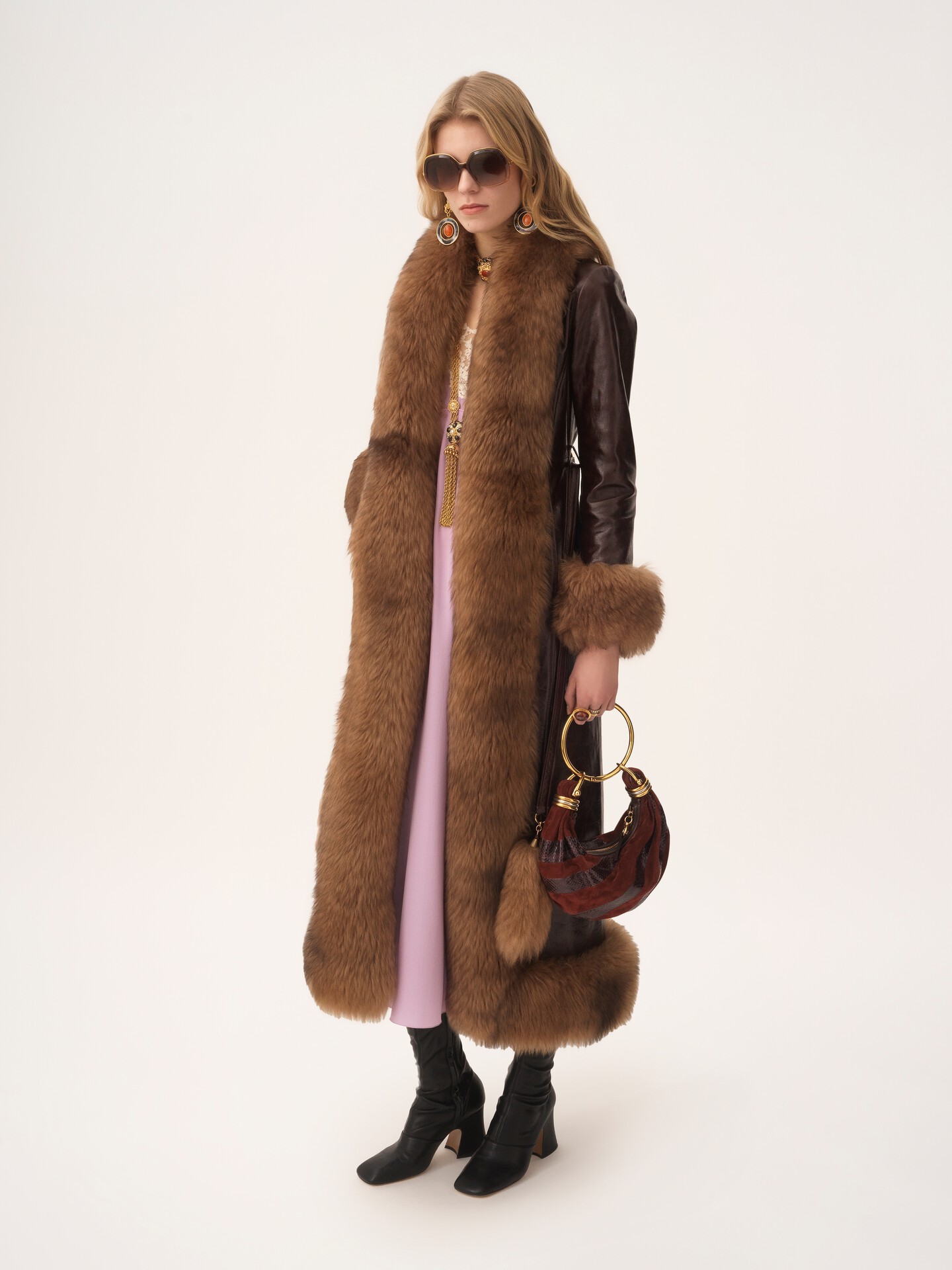 Mini Bracelet Hobo bag in suede leather & snakeskin - 4