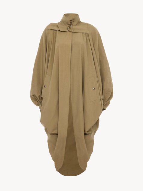 Oversized high-neck cape coat in cotton poplin