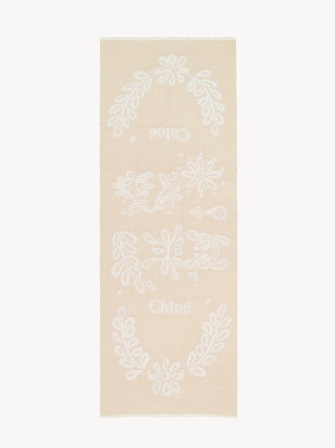 Rectangular stole in wool & silk broderie anglaise