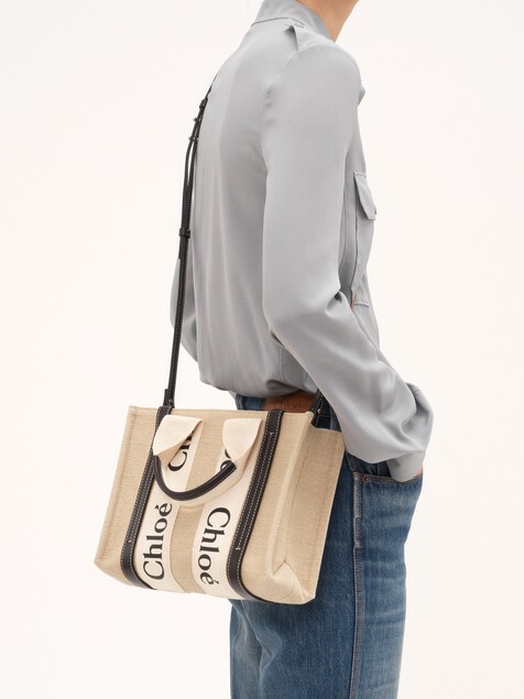 Small Woody tote bag in linen