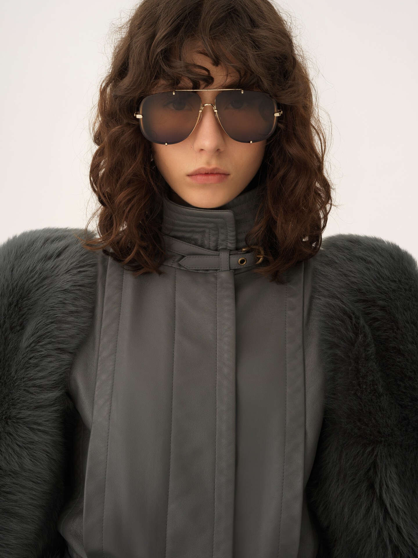 High-neck hybrid jacket in leather - 9