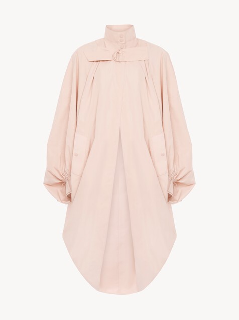 Oversized high-neck cape coat in cotton poplin