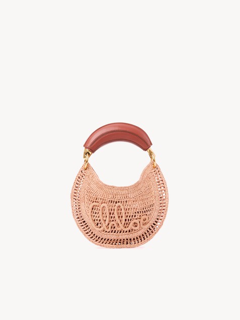 Mini Summer Banana hobo bag with strap in raffia