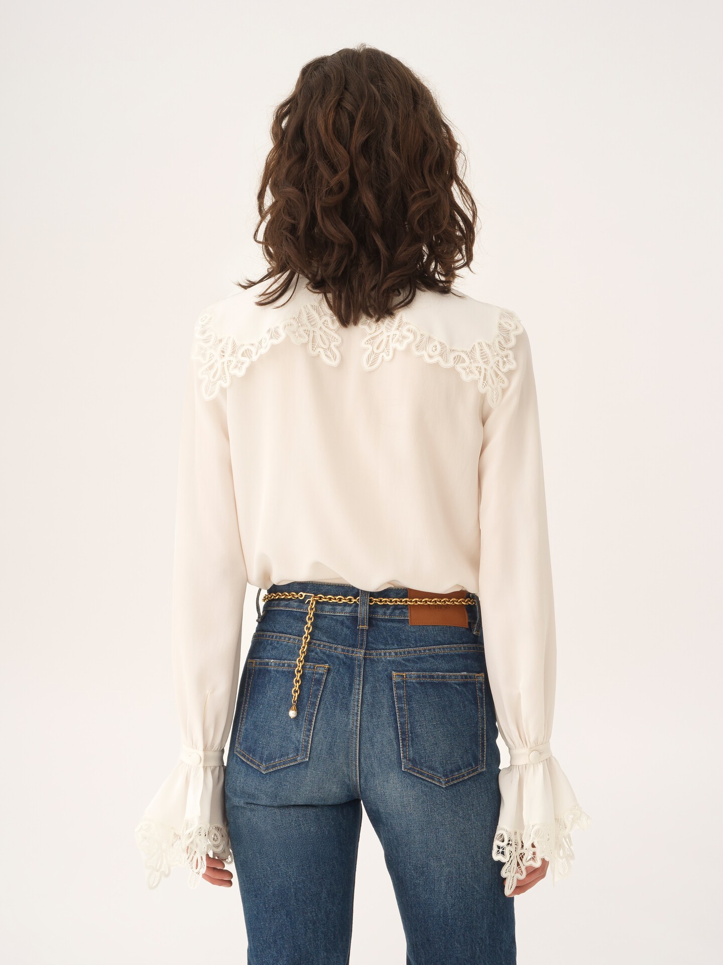 Fluid blouse in crêpe de chine & lace - 5
