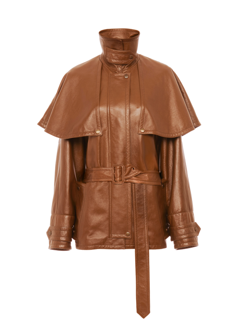 Short cape trench coat in soft glossy leather