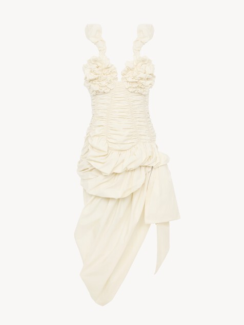 Ruched bustier midi dress in cotton poplin