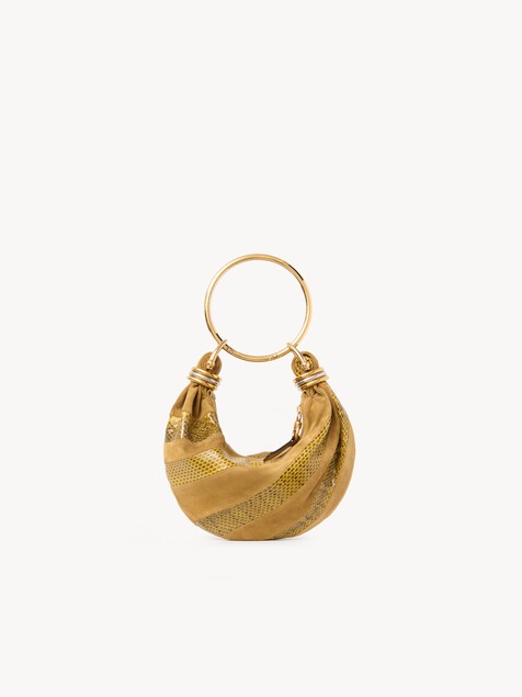 Mini Bracelet Hobo bag in suede leather & snakeskin