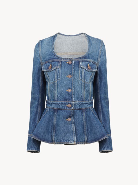 Peplum riding jacket in denim
