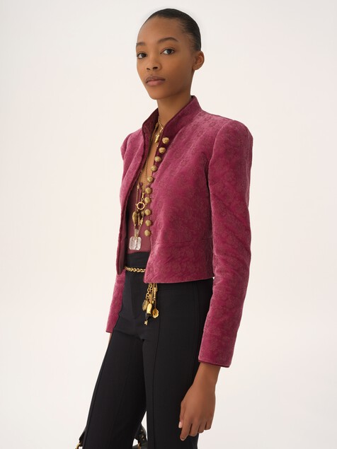 Cropped fitted jacket in velvet