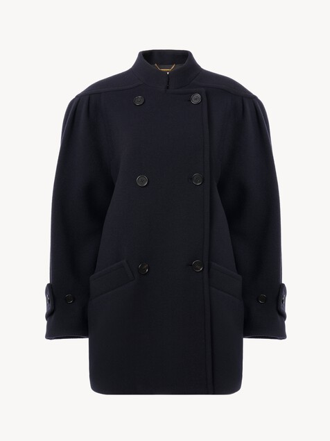 High-neck double-breasted coat in wool