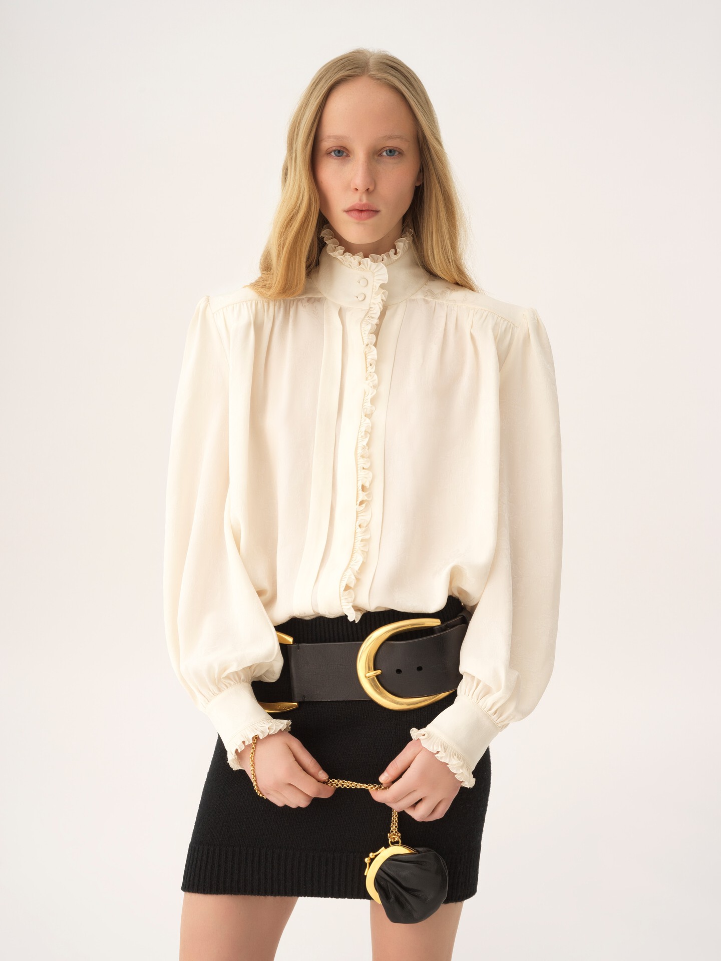 Oversized ruffled blouse in silk jacquard - 4