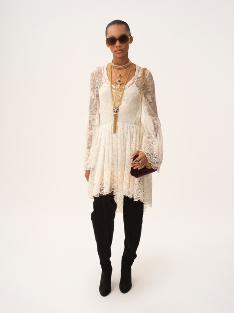 Scoop-neck mini dress in embroidered lace