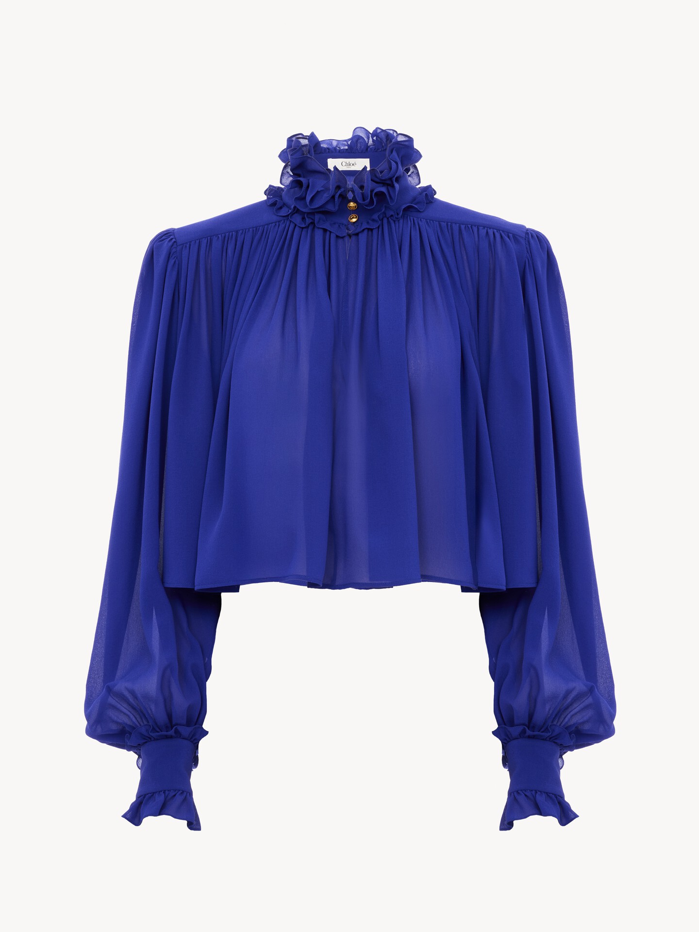 Maxi gathered high-neck top in silk georgette - 2