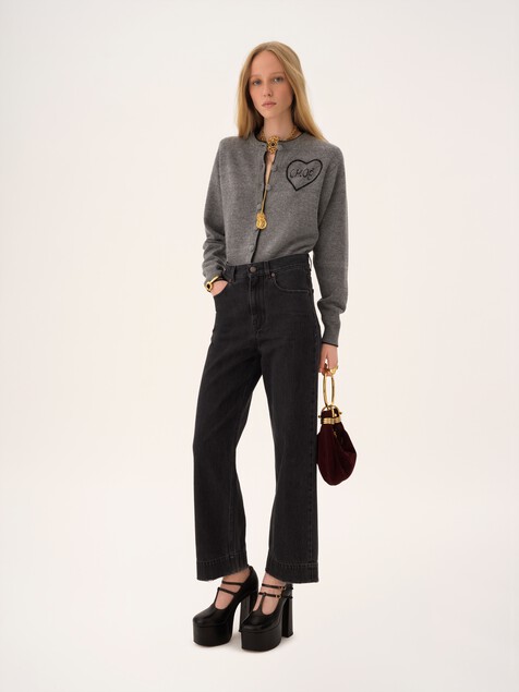 High-rise cropped jeans in denim