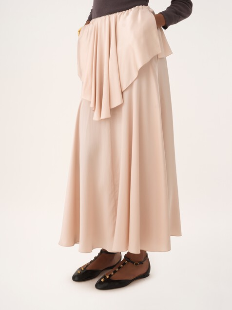 Fluid layered midi skirt in washed silk satin