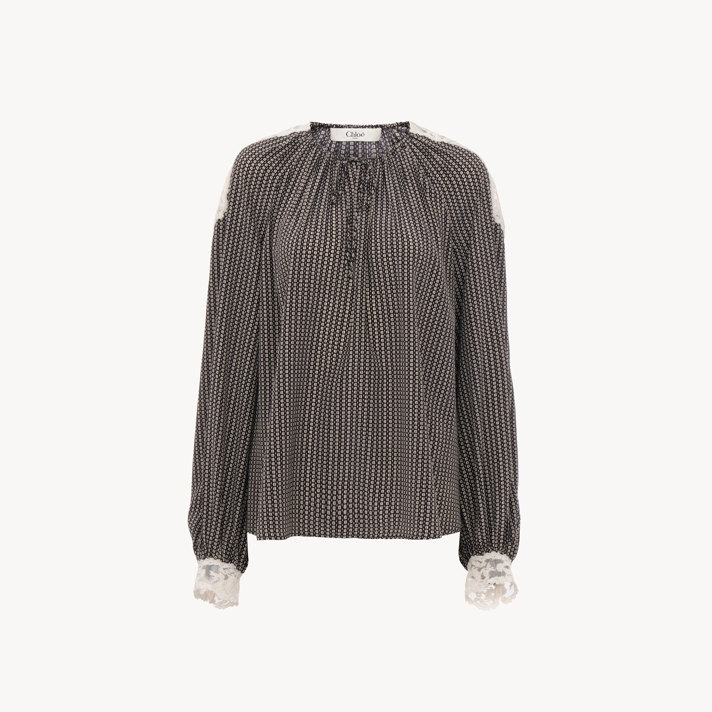Open-neck top in crêpe de chine & lace - 9