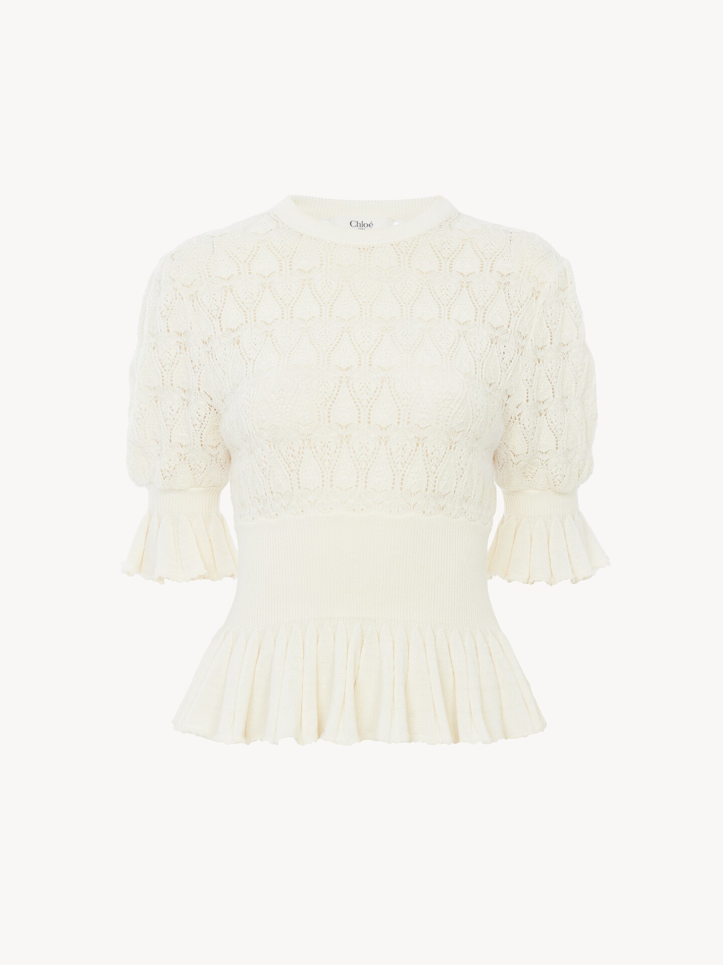 Short-sleeve ruffled jumper in a wool-mix knit - 2