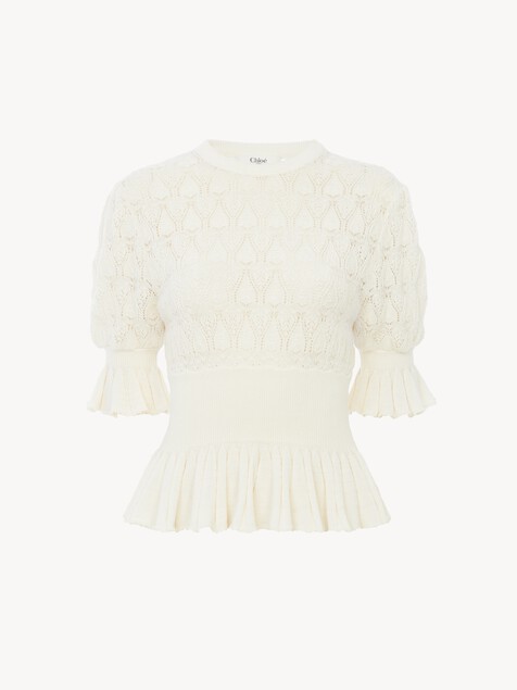Short-sleeve ruffled jumper in a wool-mix knit