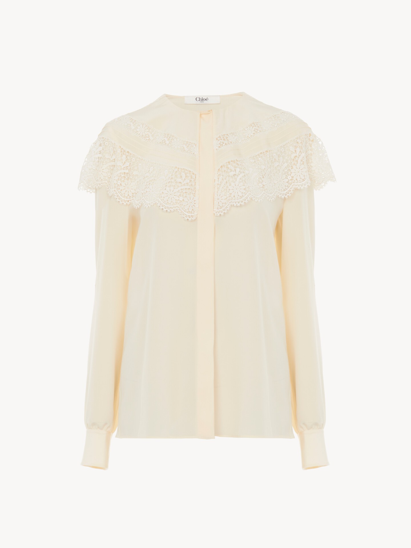 Gathered blouse in crêpe de chine & lace - 2
