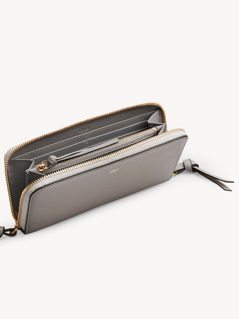 Alphabet zipped long wallet in grained leather