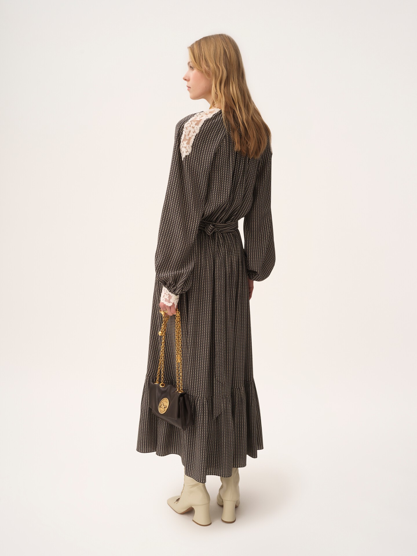 Gathered midi skirt in crêpe de chine - 5