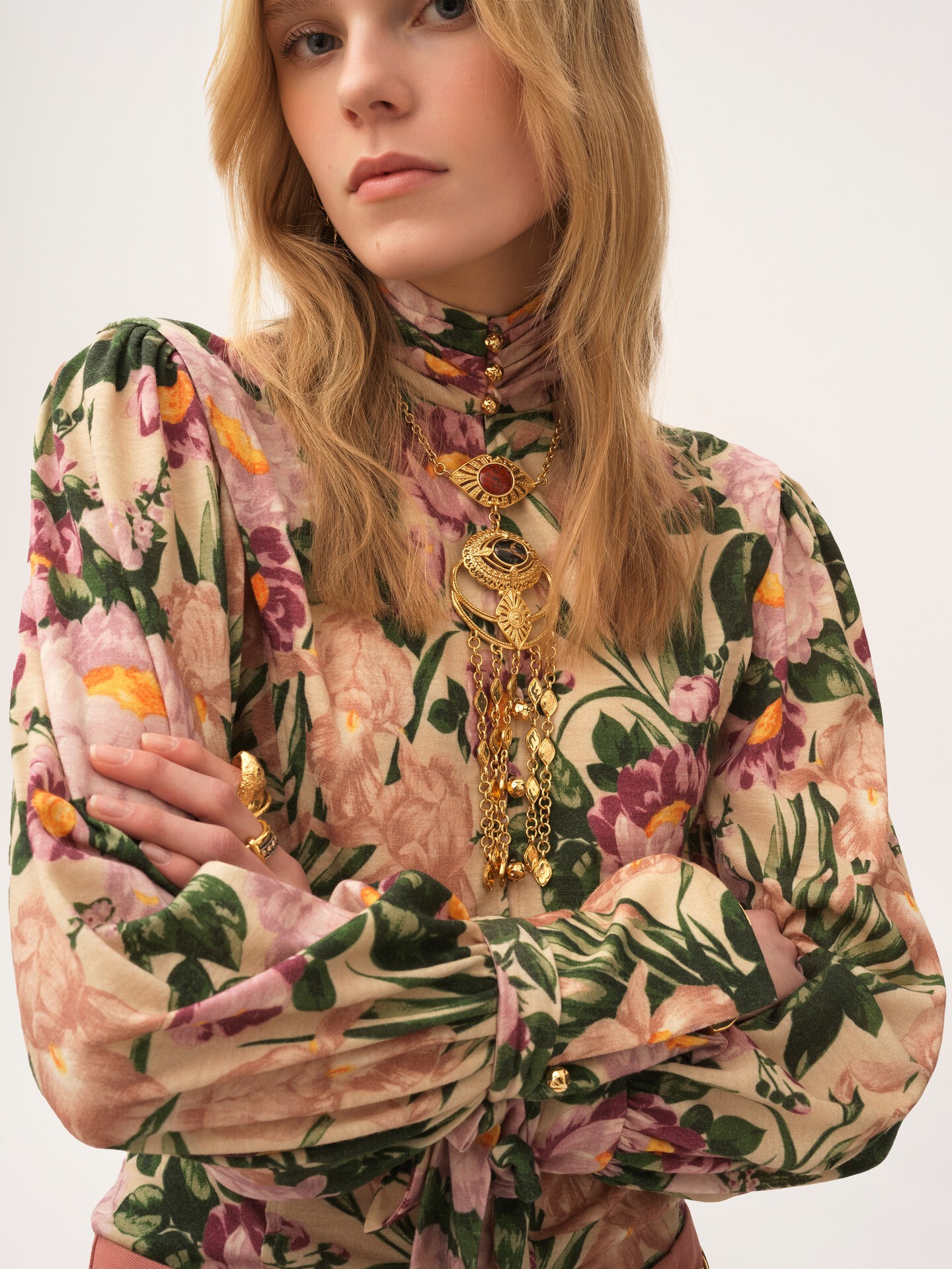 Buttoned mock-neck top in wool jersey - 4