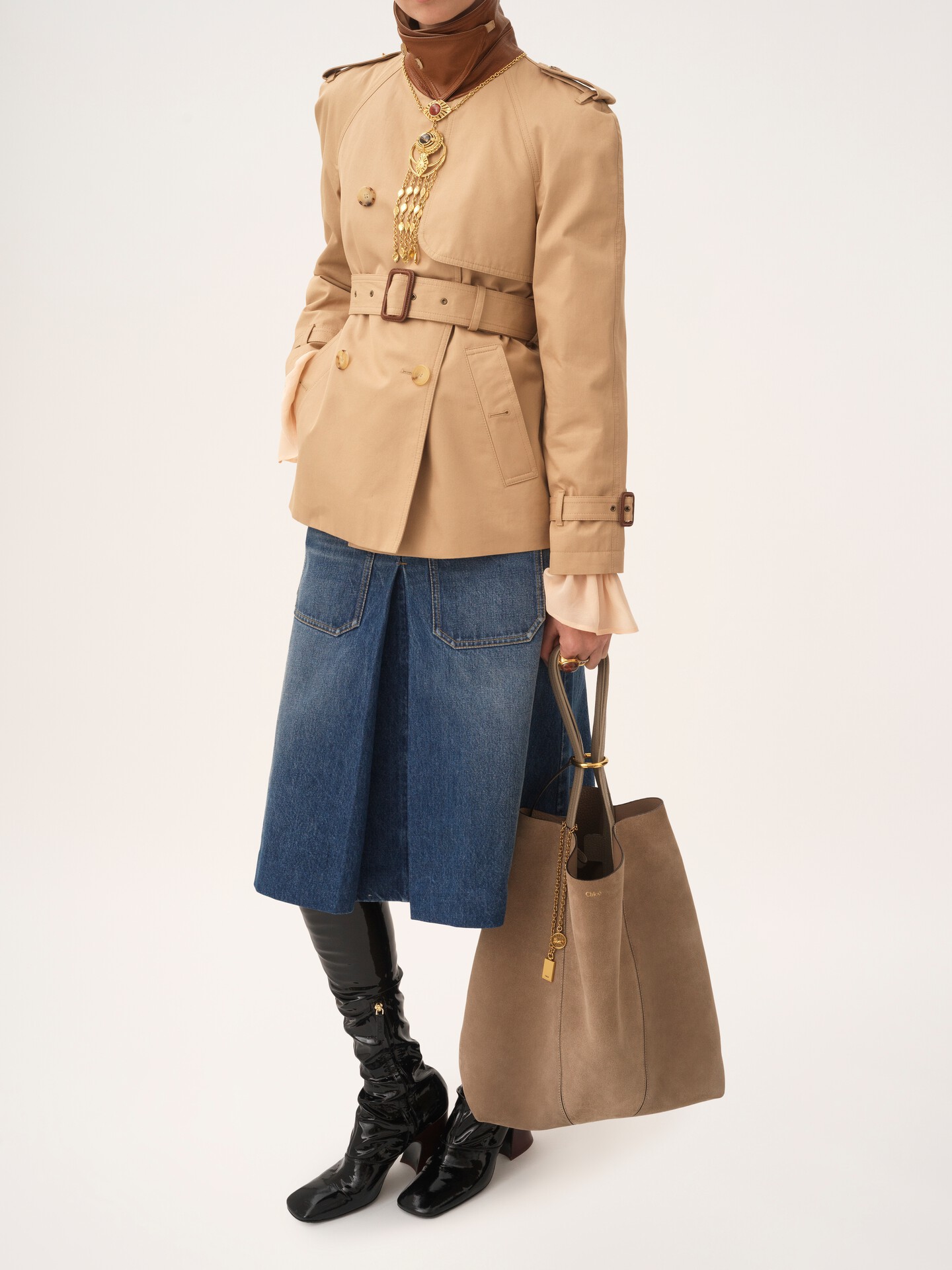 Large Chloé Spin tote bag in suede leather - 4
