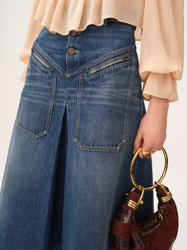Knee-length skirt in denim - 6