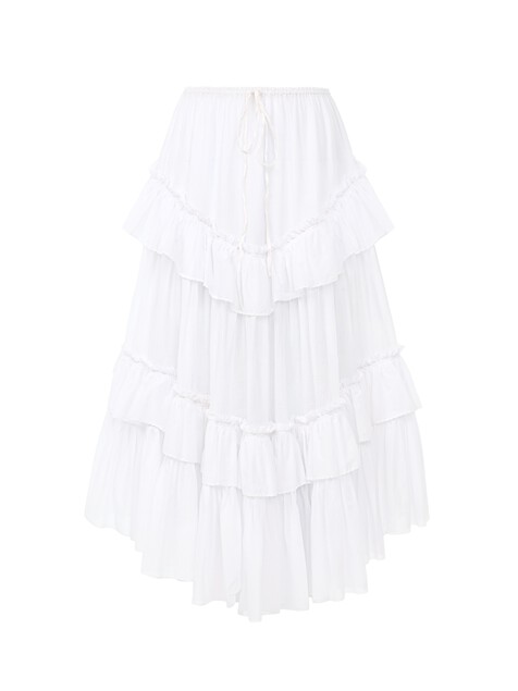 Layered ruffled midi skirt in cotton voile