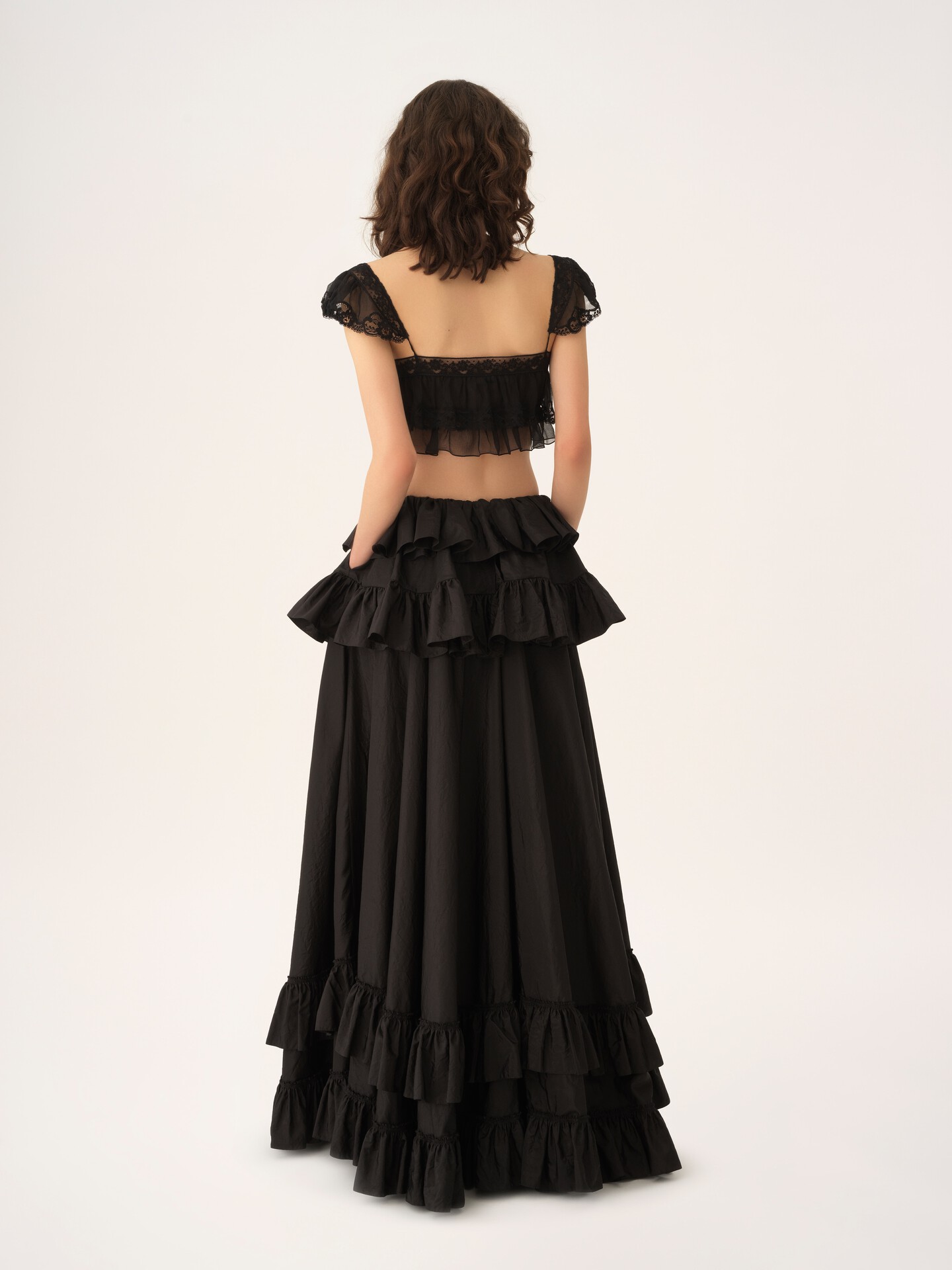 Ruffled bralette in silk mousseline & lace - 7