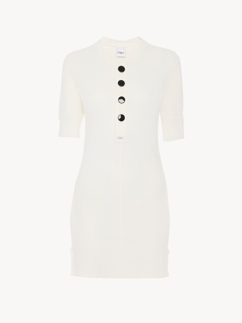Fitted Henley mini dress in cotton jersey