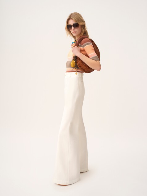 High-rise flared trousers in cotton canvas