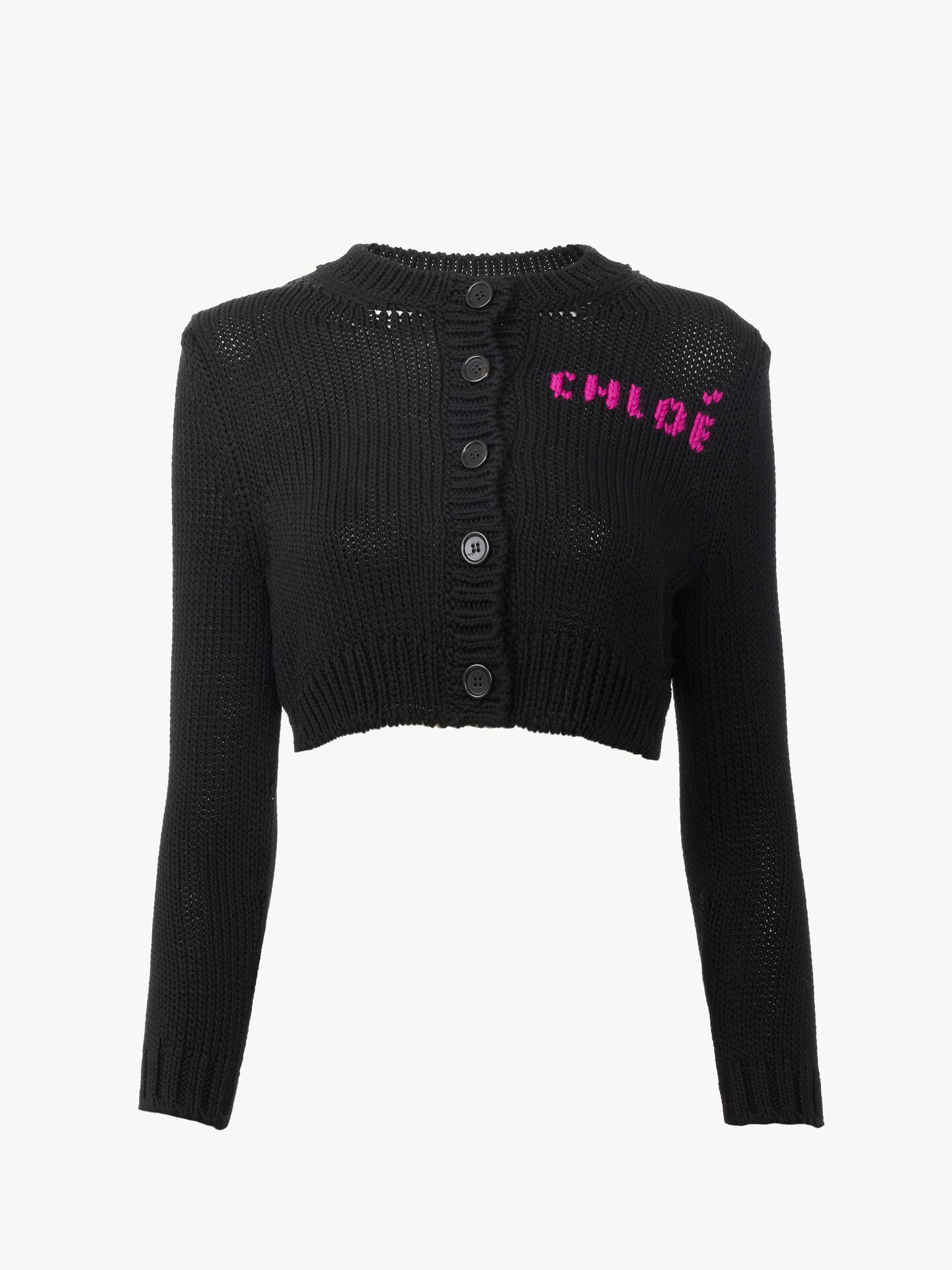 Cropped fitted logo cardigan in a cotton knit - 2