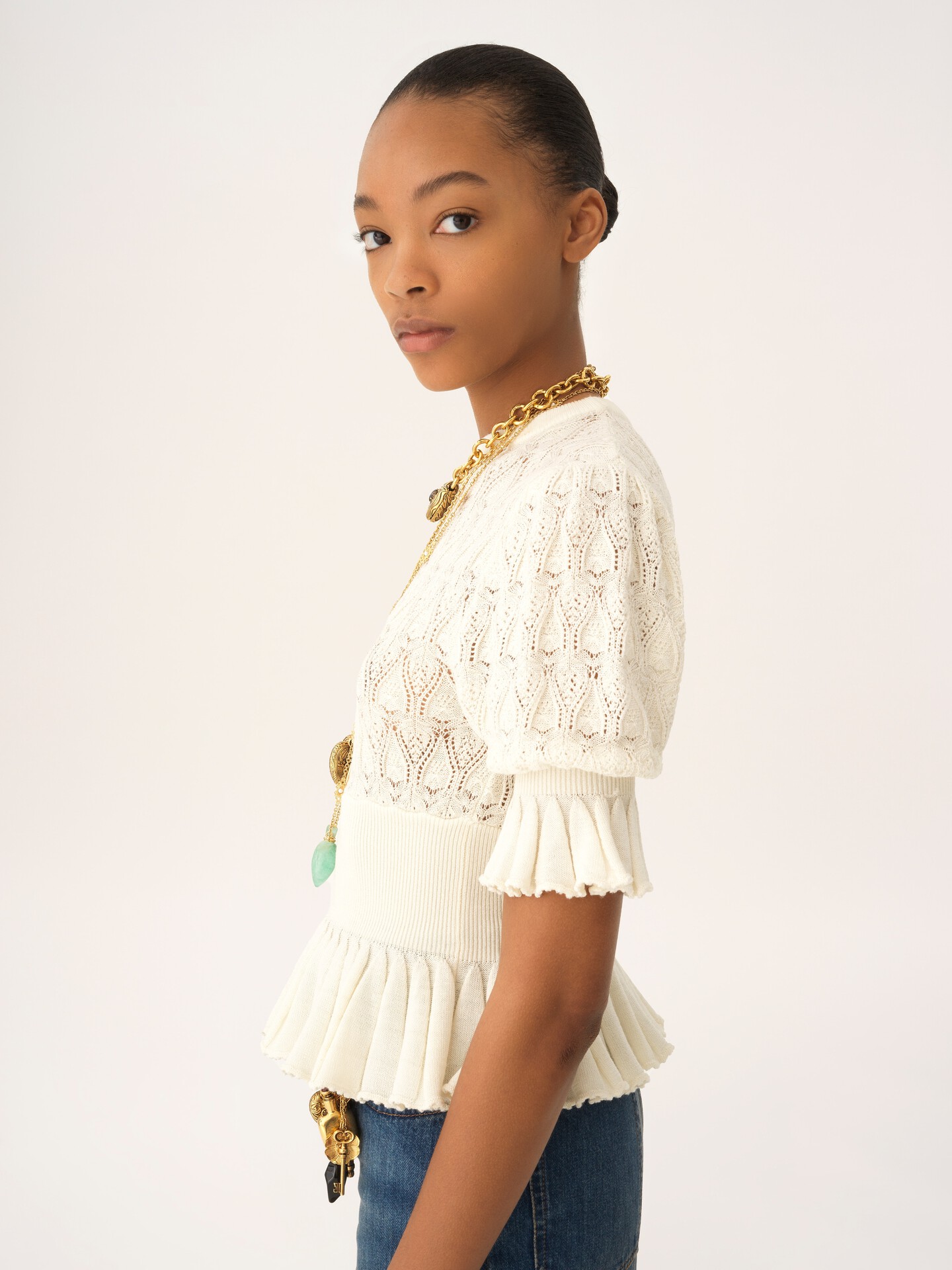 Short-sleeve ruffled jumper in a wool-mix knit - 5