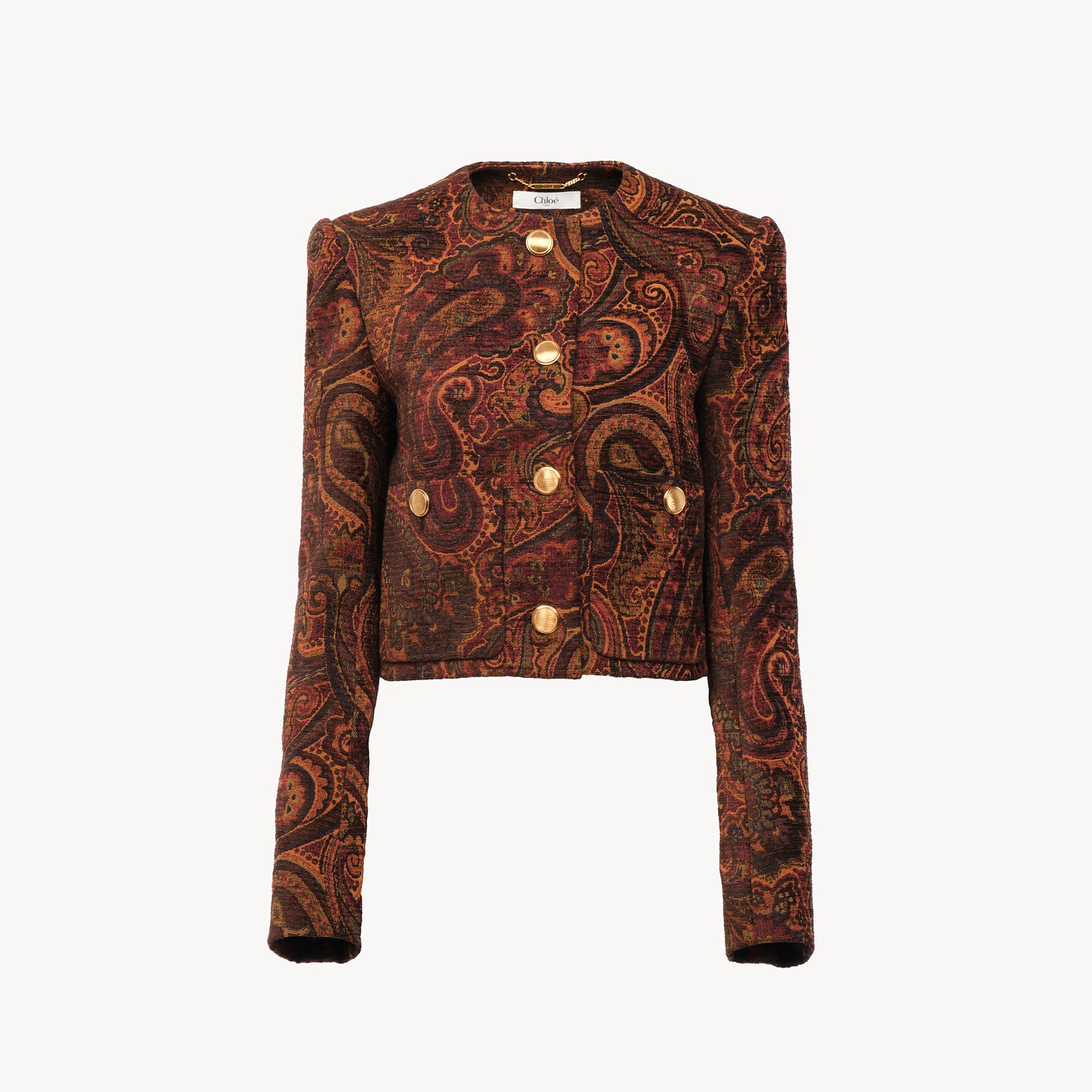 Boxy collarless jacket in tapestry jacquard - 8