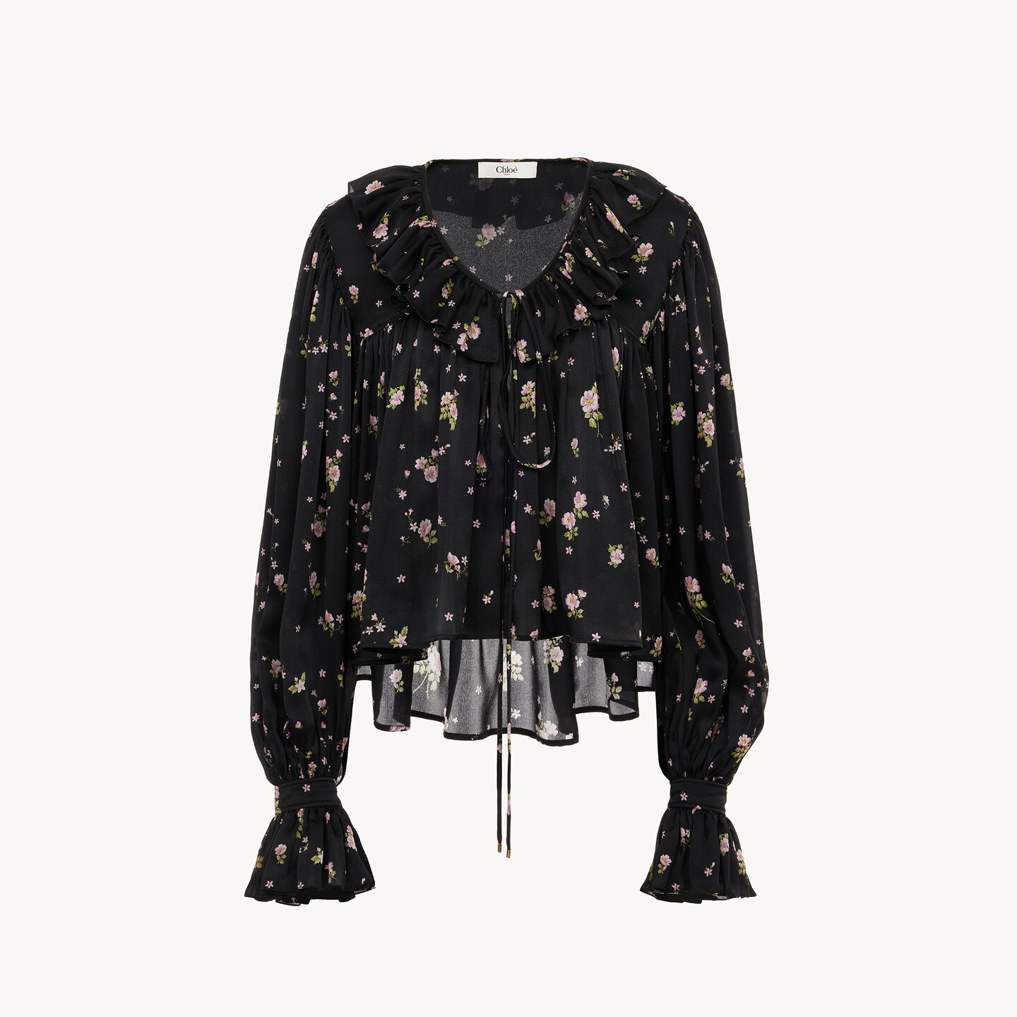 Maxi gathered ruffle top in silk charmeuse - 7
