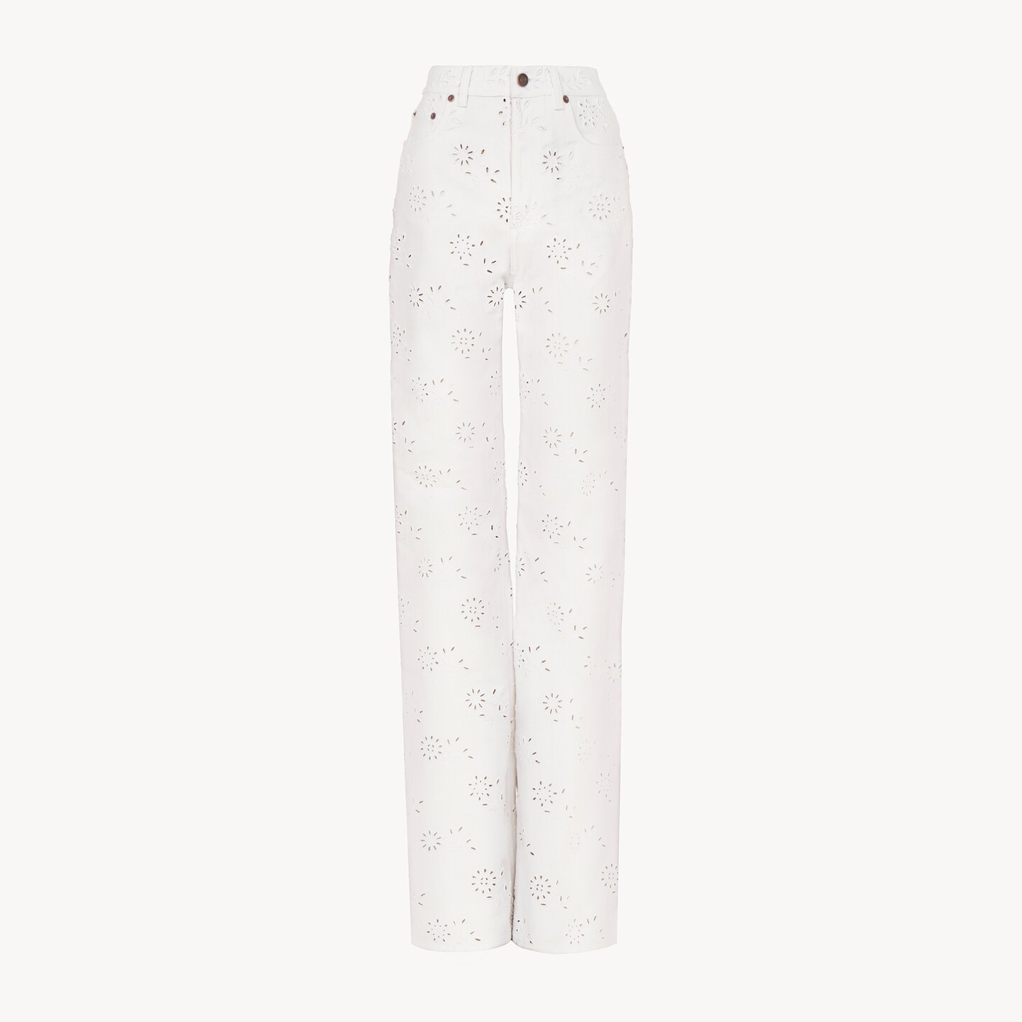 Embroidered cropped jeans in denim - 8