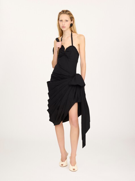 Halterneck wrap dress in cotton poplin